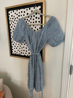 minnow buttercup short sleeve gathered square neckline dress